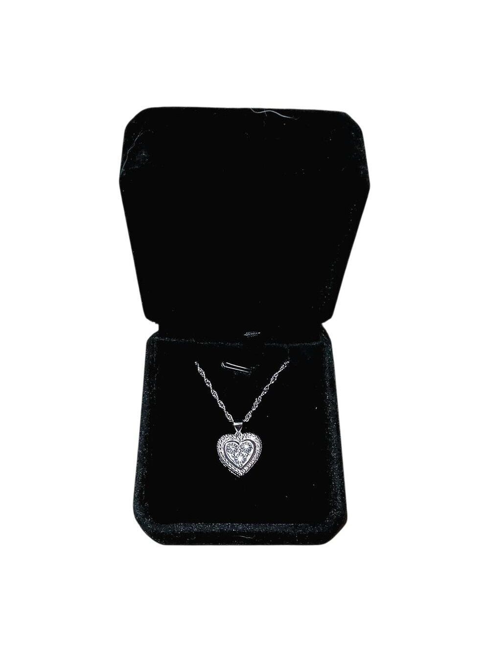 WOMEN'S HEART NECKLACE 10K WGP SIM DIAMONDS WITH 18" CABLE CHAIN NEW GREAT GIFT
